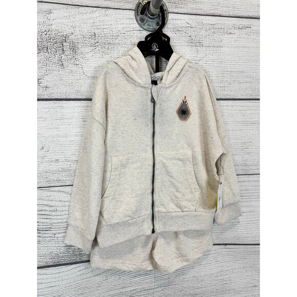 Volcom Girl's Tan Cream Matching 2pc Zip Hoodie & Shorts Set Size 3T - Picture 2 of 8